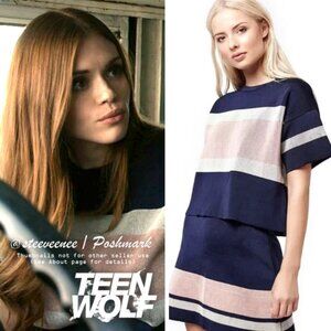 Topshop Navy Striped Boxy Tee ASO Ly­dia Mar­tin Teen Wolf